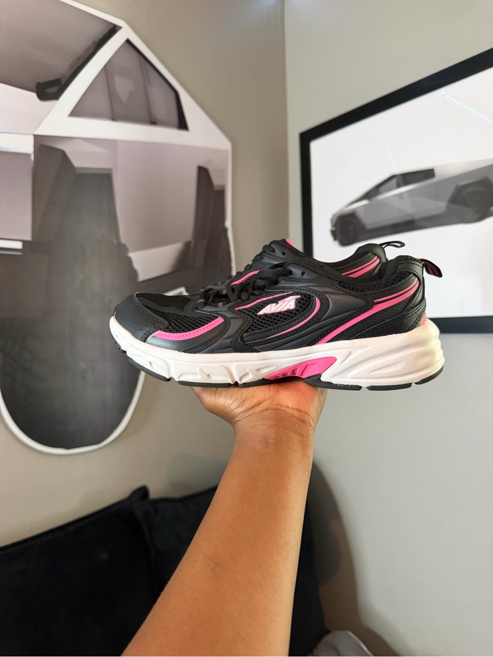 Women's Black & Pink Athletic Sneakers